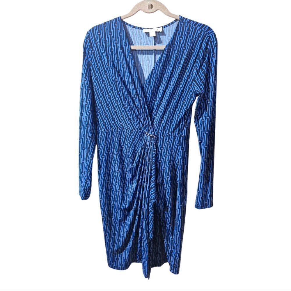 MICHAEL KORS Blue Black Wrap Dress -‎ Size Medium